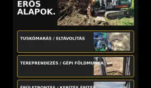 Gépi földmunka, tuskómarás, közművek teljeskörű kivitelezése