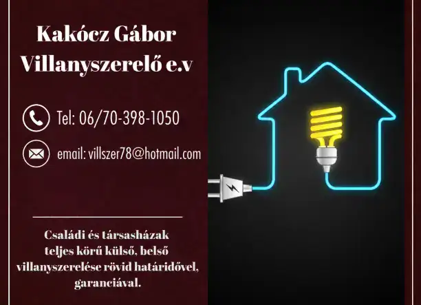 Kakócz Gábor – Villanyszerelő e.V. ⚡