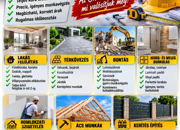 Festés, glettelès, ácsmunkálatok, burkolás, homlokzati hőszigetelès, térkövezès munkálatokat vállalok