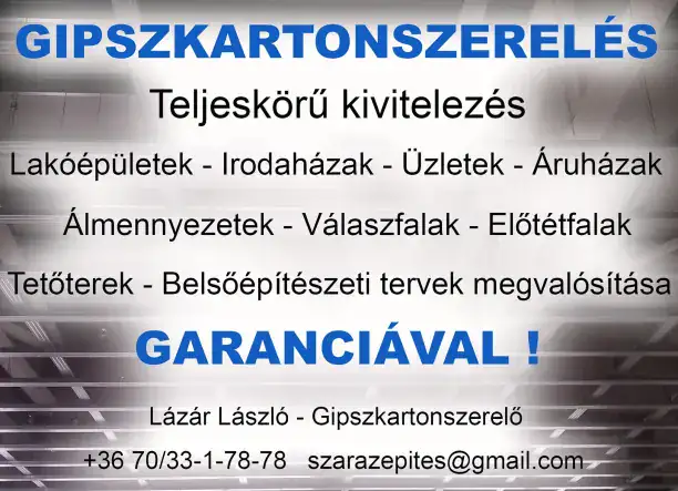 Gipszkartonszerelés - garanciával!