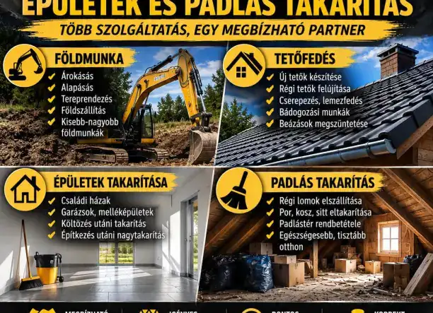 Földmunka • Tetőfedés • Takarítás – Vas megye és környéke