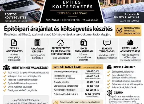 Építőipari mennyiségkimutatás és költségvetés készítése