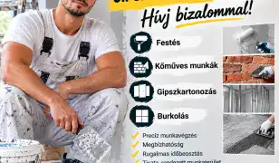 Festést, glettelést, szigetelést, gipszkartonozást, burkolást, kőműves munkákat vállalunk igényesen