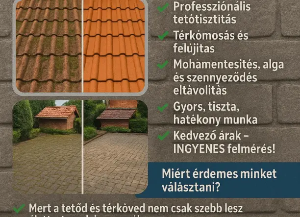 Tetőmosás és Térkő tisztítás /Műkő és medencék takarítása!