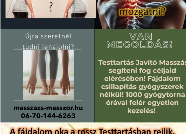 Mélyizomlaztíó, gerincregeneráló és tartásjavító masszázs Testtartás vizsgálattal