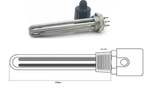 Becsavarható fűtőbetét 3000W (230V/400V) 210mm G6/4 (G1+1/2) AISI321 Rozsdamentes acél