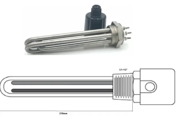 Becsavarható fűtőbetét 3000W (230V/400V) 210mm G6/4 (G1+1/2) AISI321 Rozsdamentes acél