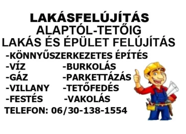 Lakás felújítás kedvező áron!