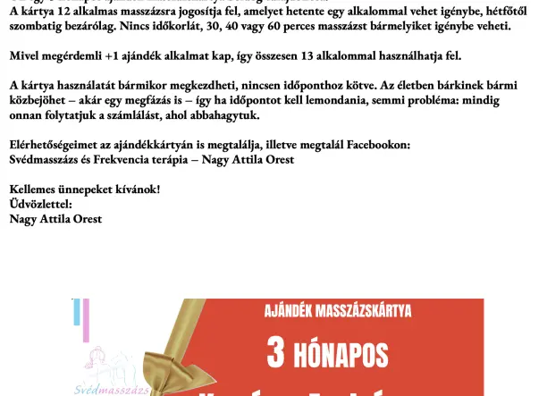 AJÁNDÉK MASSZÁZSKÁRTYA CSAK KARÁCSONYRA ÉRVÉNYES