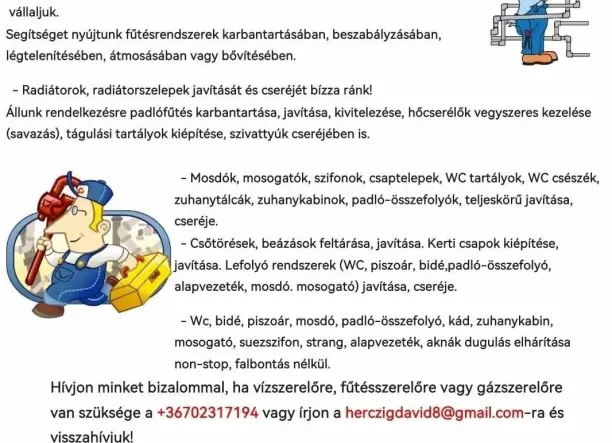Víz, gáz, fűtés készülékek szervíze