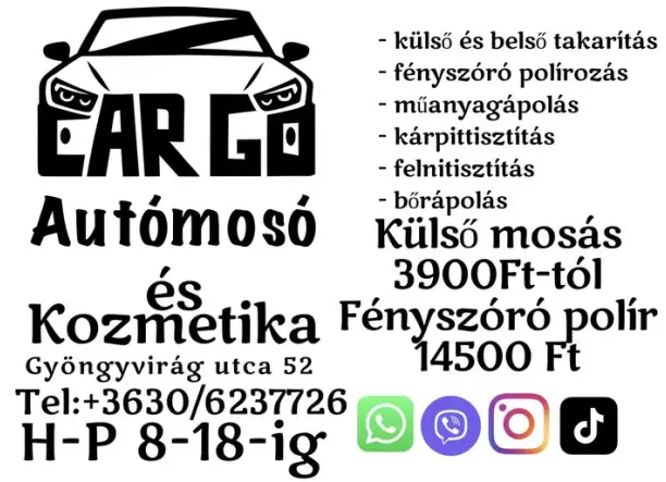 Car Go Autómosó & Kozmetika – tiszta és ragyogó autó Gyöngyvirág utcában!