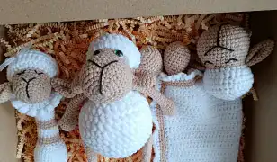 Baba látogató, keresztelő díszcsomag bárányos