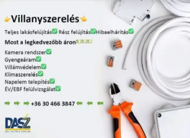 Villanyszerelés, napelem, klíma.