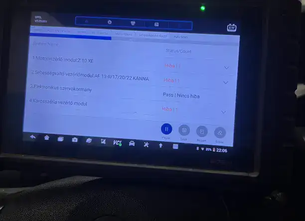 Hibakód olvasása és törlése.