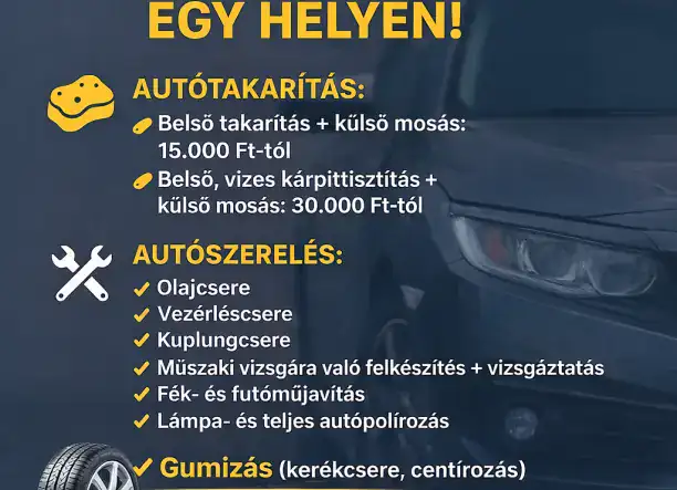 Autószerelés, gumizás, kozmetika