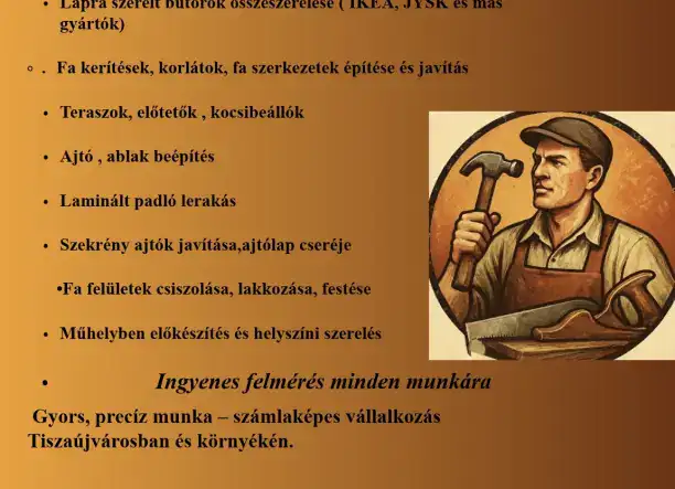 Asztalos és épületasztalos munkálatok-