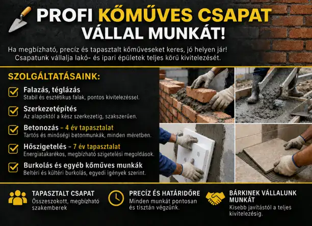 Profi kőműves csapat vállalja munkáit!