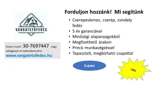 TETŐFEDÉS - TAVASZI KEDVEZMÉNYES AKCIÓ