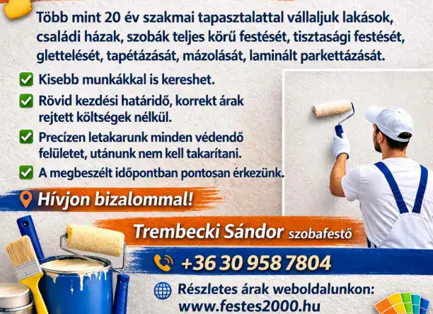 Lakásfestés, tisztasági festés – több mint 20 év tapasztalattal