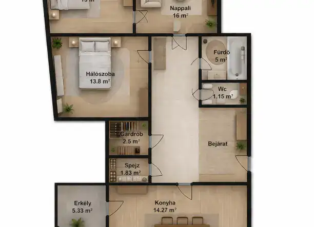 Eladó 79m2 belvárosi lakás felújított társasházban Pápán