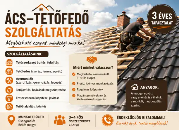 ÁCS–TETŐFEDŐ SZOLGÁLTATÁS – MEGBÍZHATÓ CSAPAT VÁLLAL MUNKÁT! 🏠🔨
