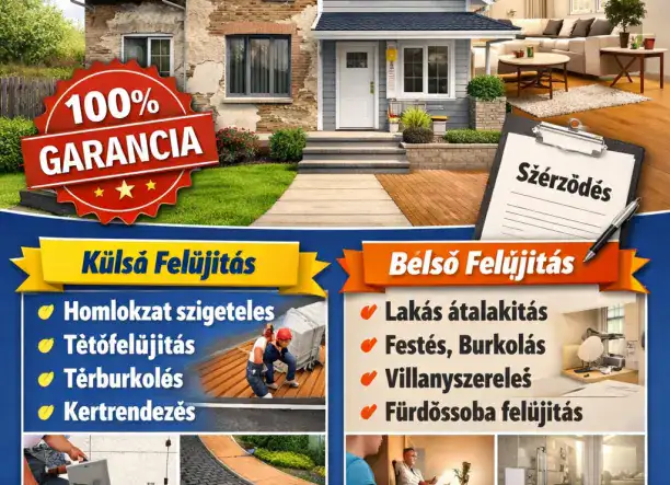 Teljes körű építőipari kivitelezés. Külső - belső