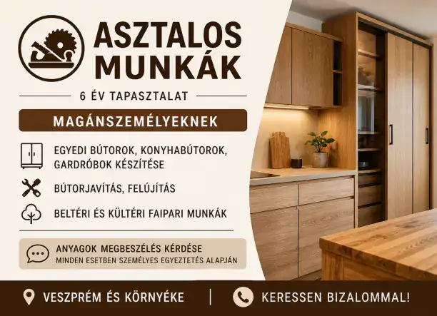 Asztalos munkák: bútor, konyha, felújítás – egy helyen!