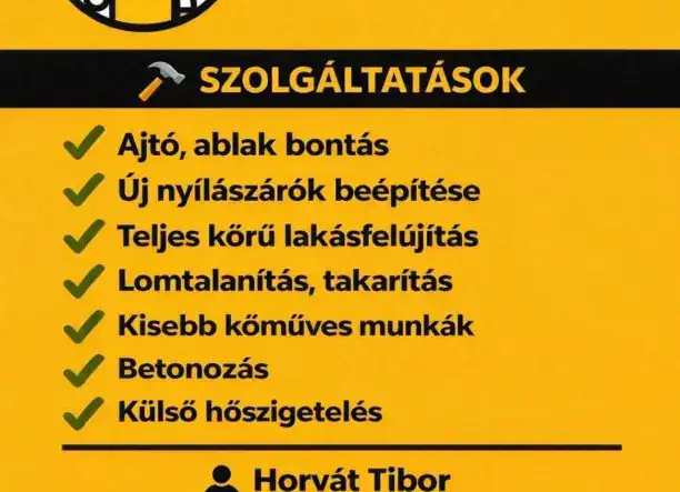 Ajtó, ablak bontás, beépítés, kisebb lakásfelújítás