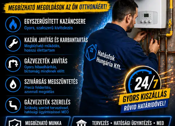 Víz,- Gáz,- Fűtés,- Klímaszerelés, Kazáncsere